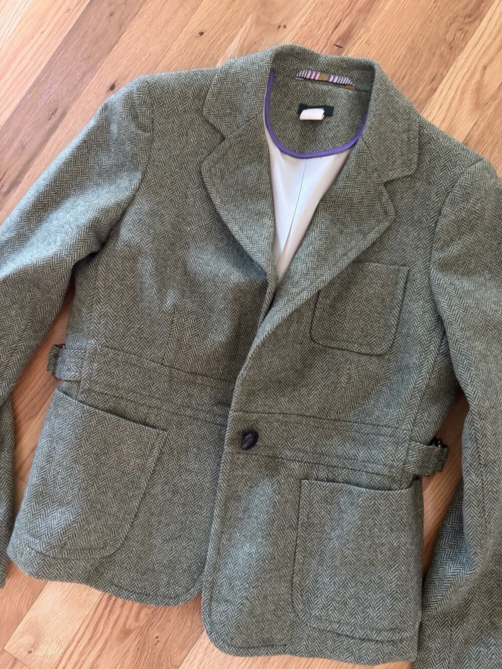 Vintage J.Crew Ryder Green Scottish Wool Herringbone Tweed Blazer Size 8